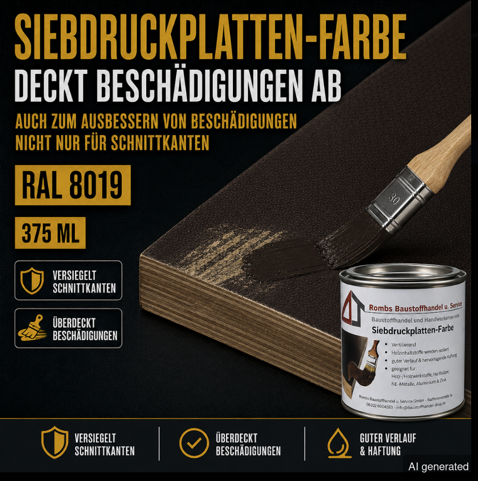 Siebdruckversiegelung RAL 8019, 375 ml, zum Abdecken von Beschädigungen, Anwendung auf Siebdruckplatten