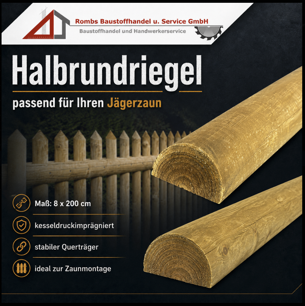Halbrundriegel 8x200 cm, kesseldruckimprägniert, stabiler Querträger, ideal für Zaunmontage