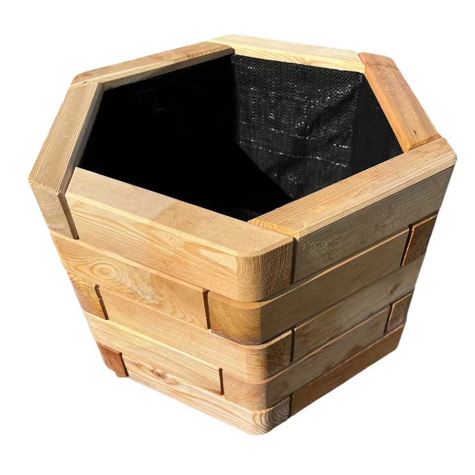 Pflanzenkasten Pkasten-517895, sechseckig, aus Holz, mit schwarzem Innenfutter, für Garten oder Balkon