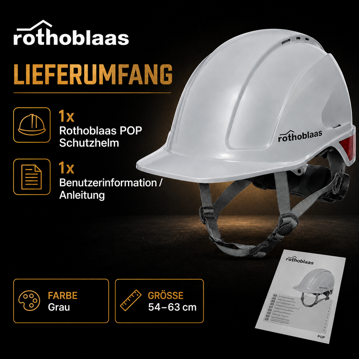 Rothoblaas POP Schutzhelm, grau, Größe 54-63 cm, inklusive Benutzerinformation und Anleitung
