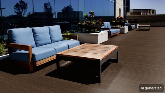 TD-System-Frank-21-130- Lounge-Möbelset, 3-teilig, Holz und Textil, blau, für Außenbereich geeignet