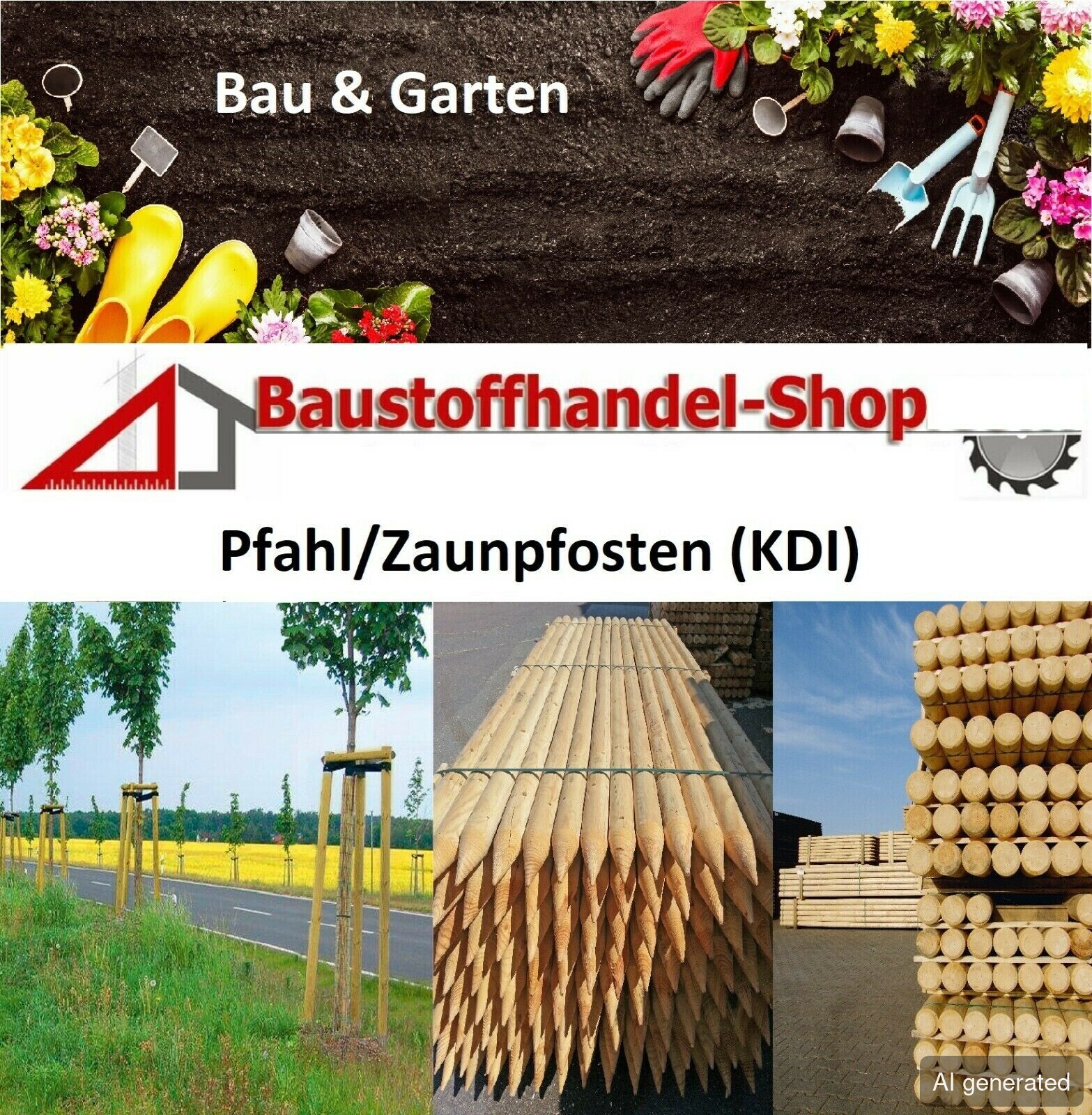 KDI Zaunpfahl 8 cm Durchmesser, 2 m lang, naturbelassen, für Garten- und Zaunbau