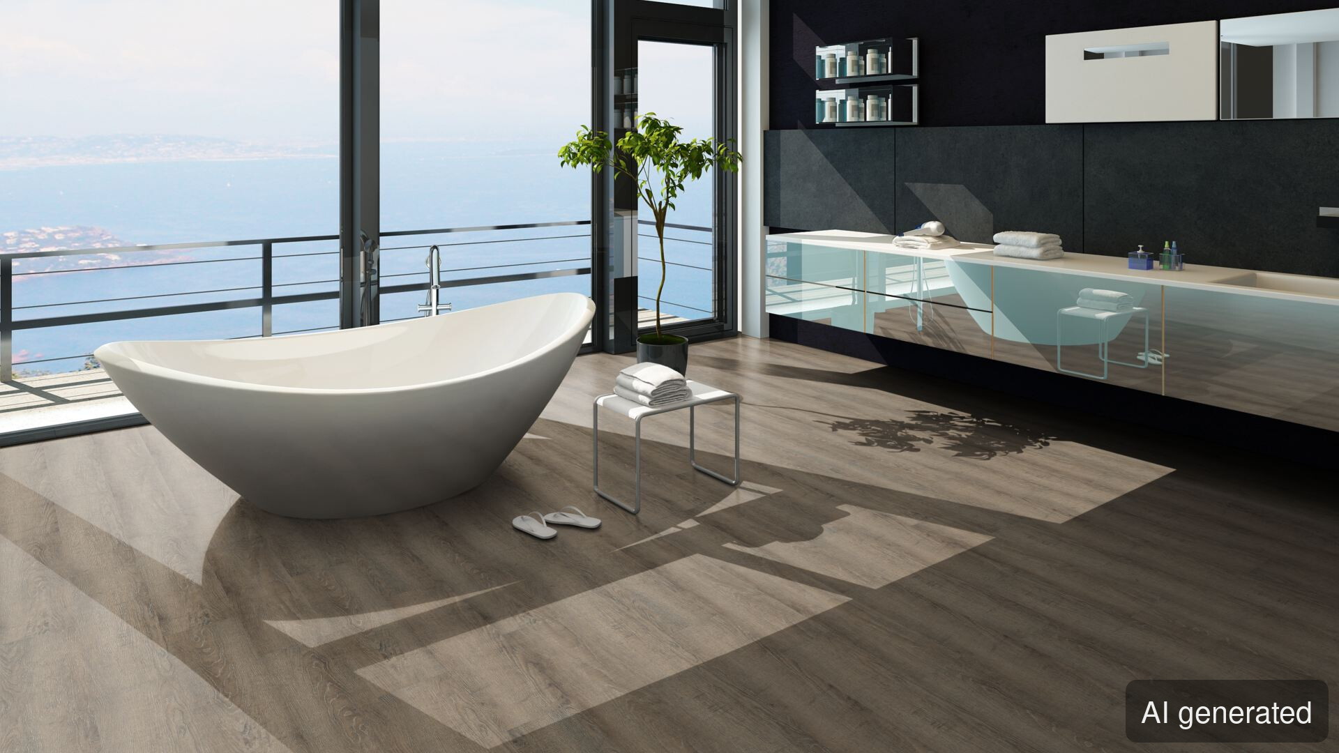 Vinyl-Apollo 8 mm, Holzoptik in braun, schwimmend verlegt im Badezimmer
