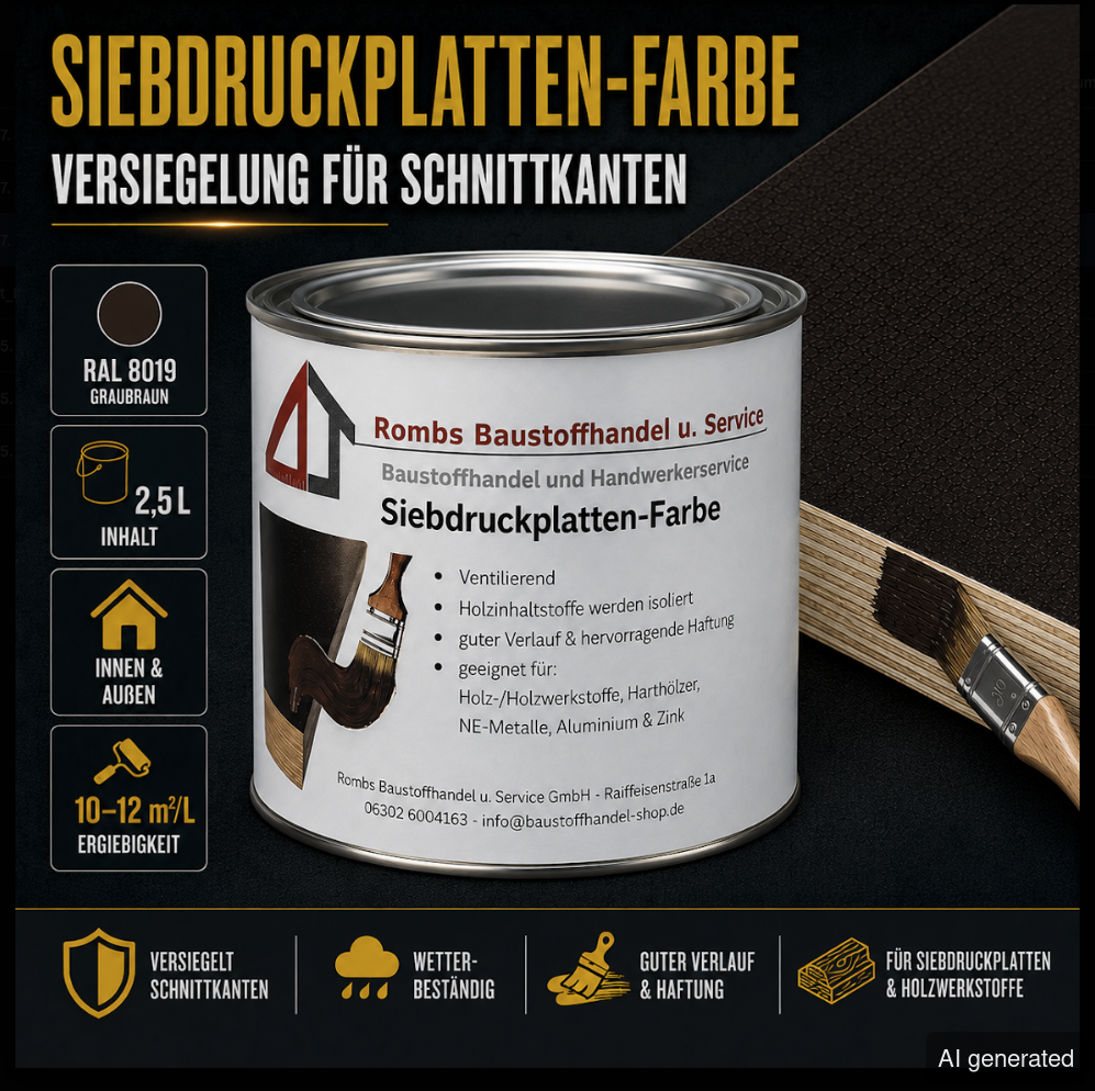 Siebdruckversiegelung RAL 8019, 2,5 l, für Schnittkanten, wetterbeständig, guter Verlauf und Haftung, innen und außen