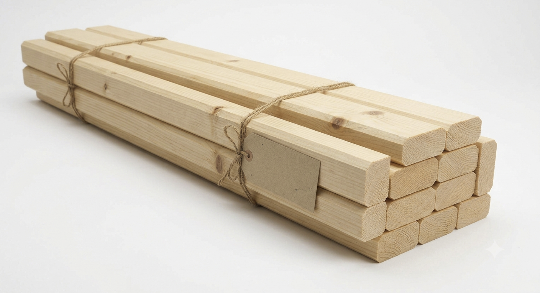 KVH-D-NSI- Holzleisten 60x80 mm, naturbelassen, gebündelt mit Jute-Schnur