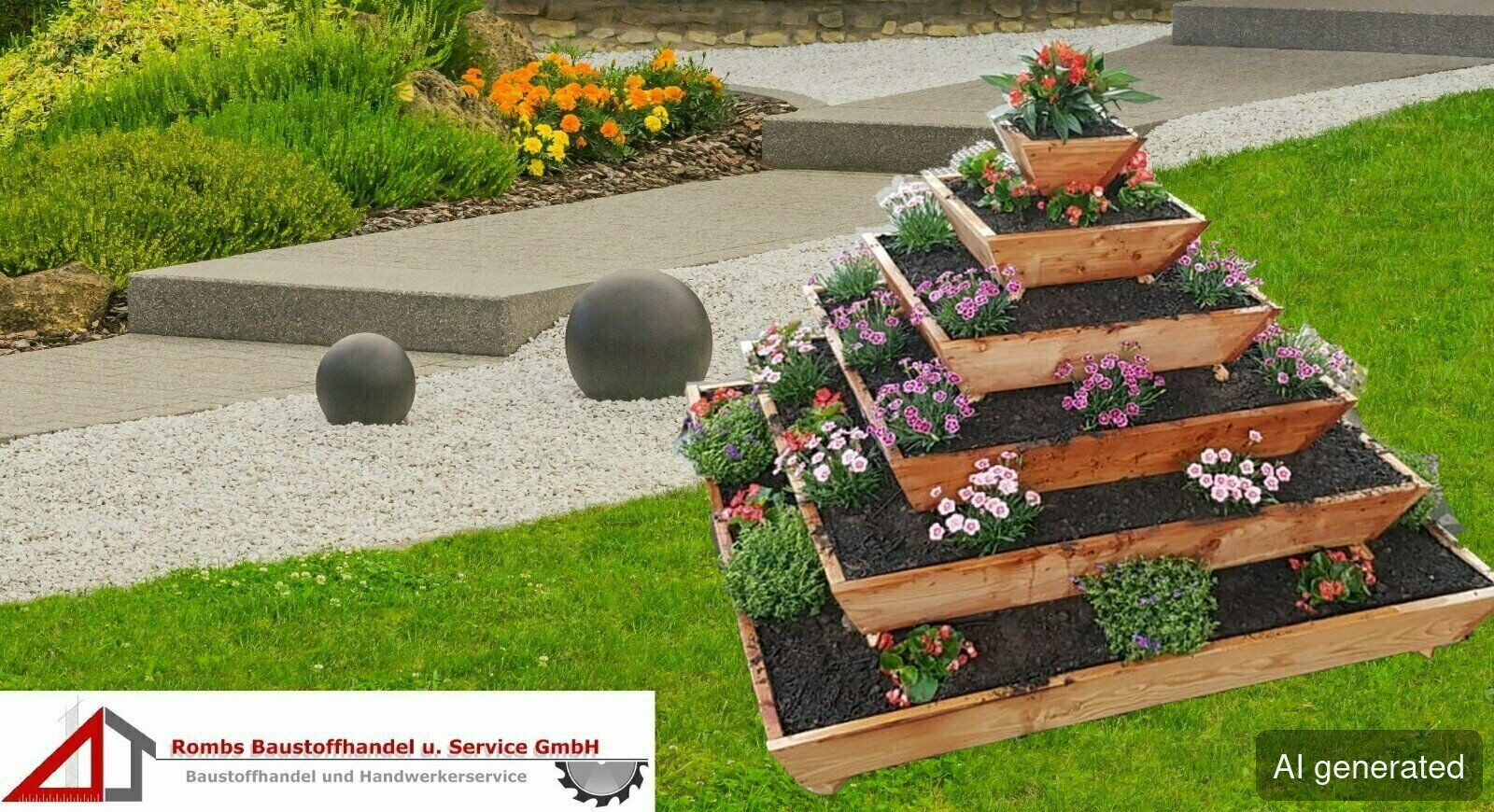 Pyramide 120x120x90 cm, Holzrahmen mit Pflanzen, gestufte Gestaltung für Gartenbeete