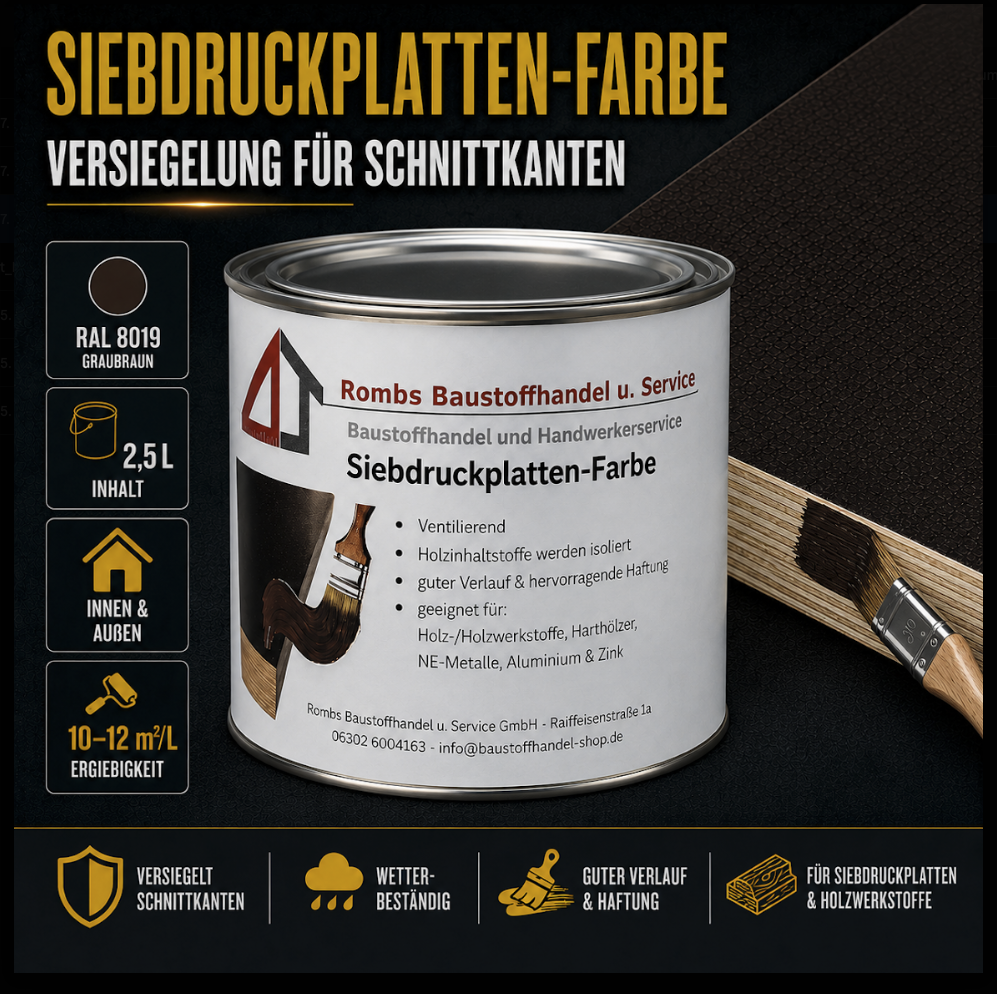 Siebdruckversiegelung RAL 8019, 2,5 l, für Schnittkanten, wetterbeständig, guter Verlauf und Haftung, innen und außen