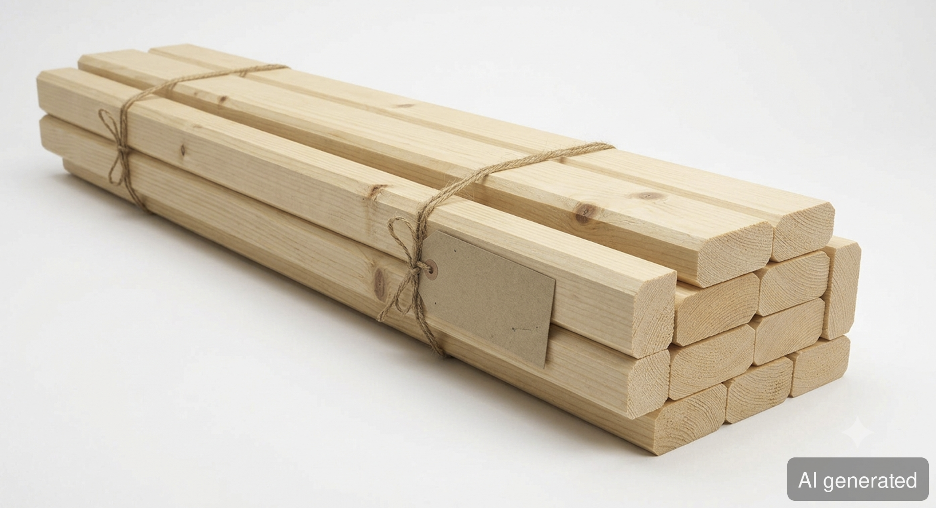 KVH-D-NSI- Holzleisten 60x80 mm, naturbelassen, gebündelt mit Jute-Schnur