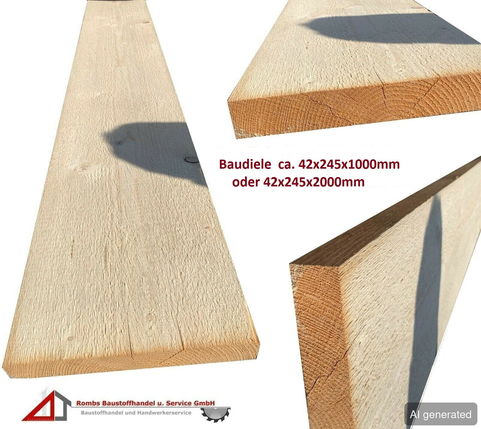 Baudiele 42x245 mm, Länge 1000 mm, helles Holz, Verwendung im Innen- und Außenbereich
