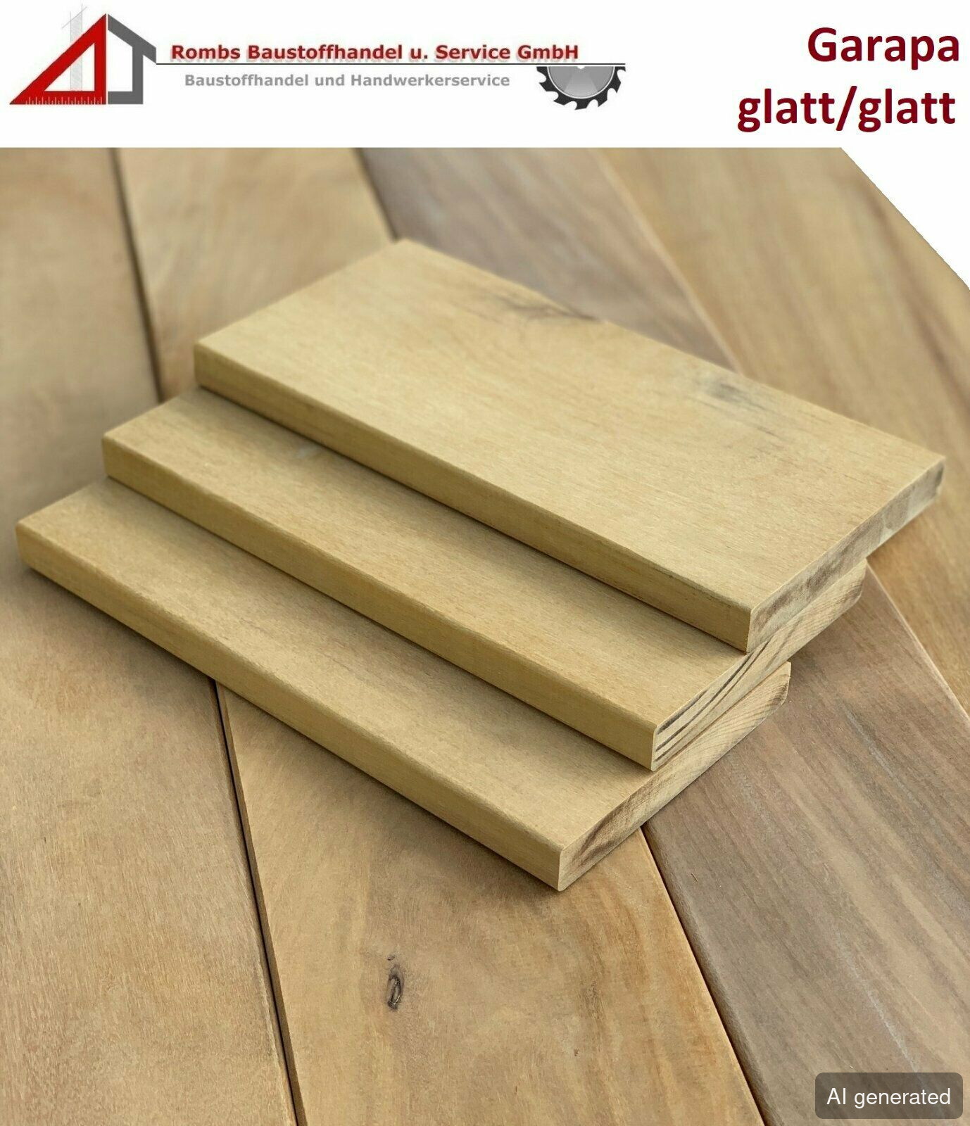 Garapa-Diele glatt 21 mm, 1220x144 mm, hellbraun, für Terrassen und Innenräume
