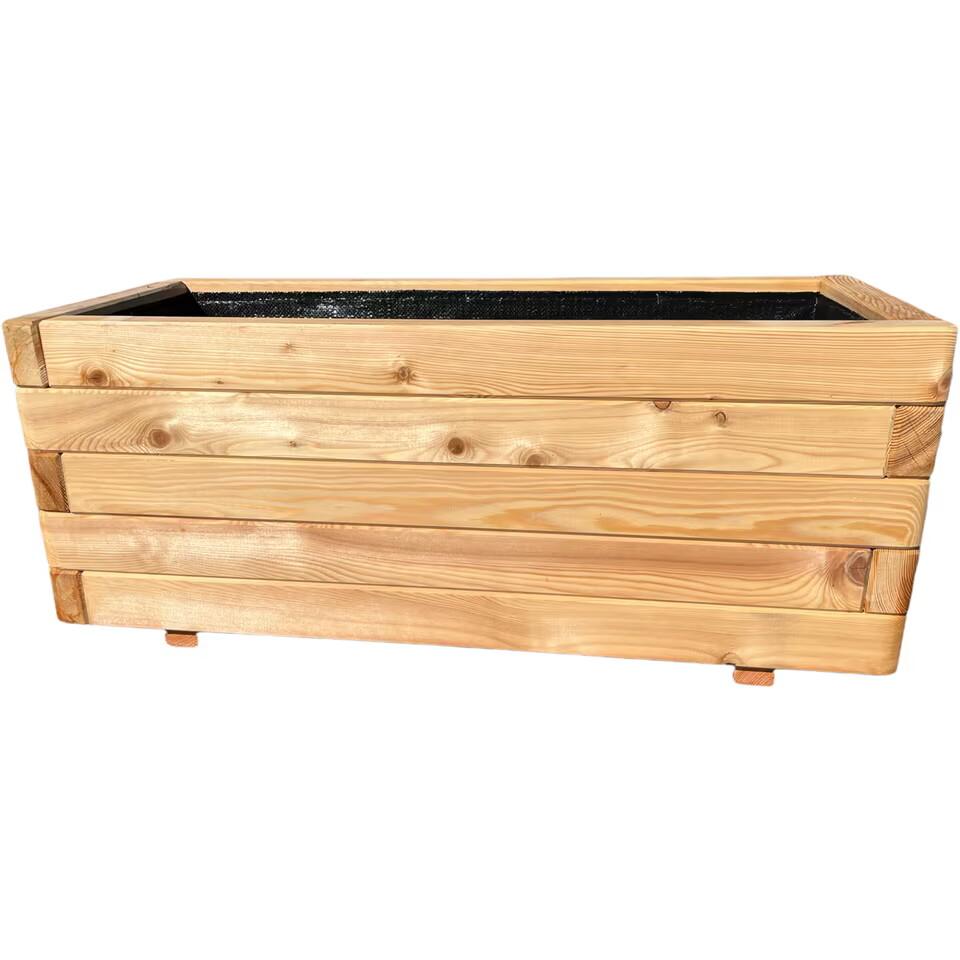 Pflanzenkasten Pkasten-517087 rechteckig aus Holz, unbehandelt, mit schwarzem Innenbehälter, ideal für Garten und Balkon