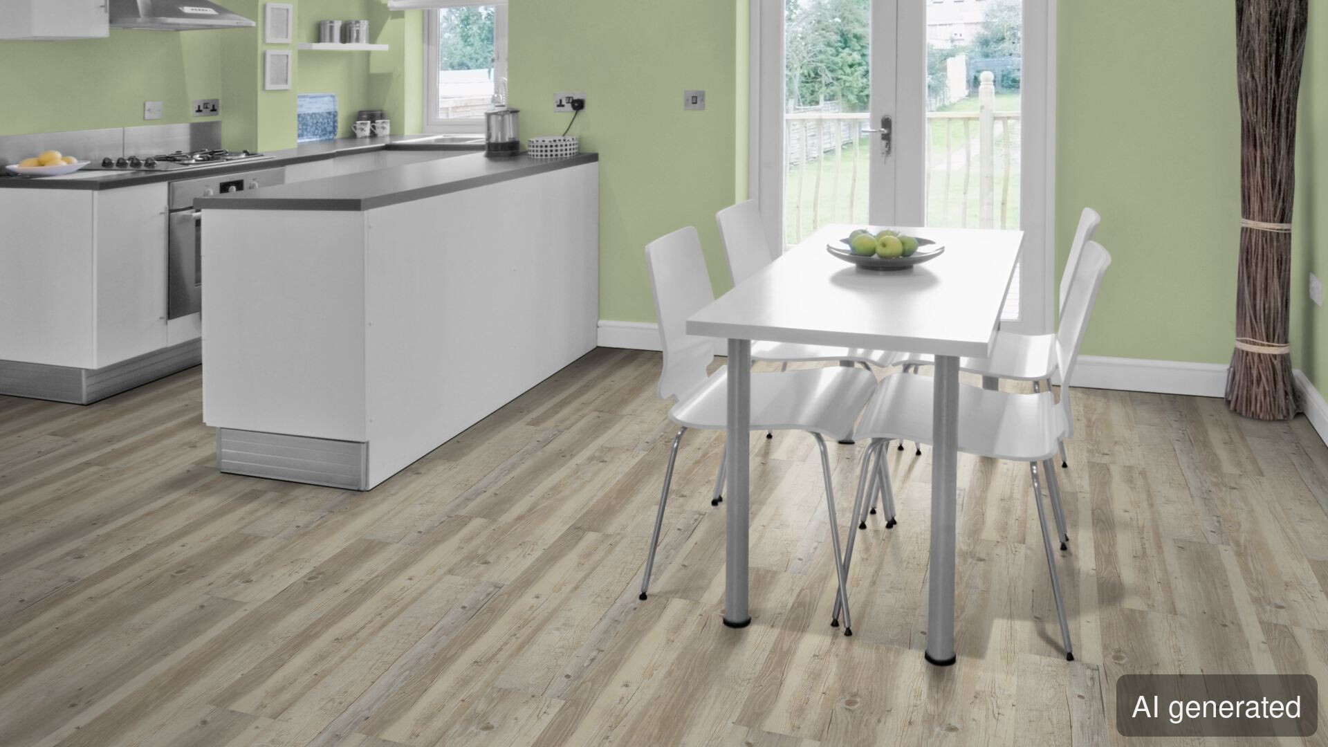 Vinyl-Selene, Holzoptik in hellen Brauntönen, schwimmend verlegt im Wohnraum, geeignet für Küchen und Wohnbereiche