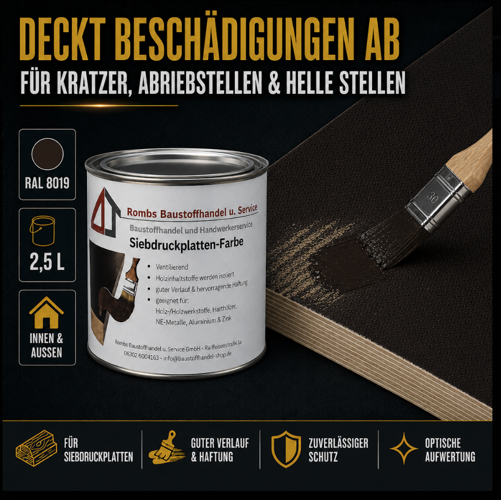 Siebdruckversiegelung RAL 8019, 2,5 l, für Innen- und Außenanwendungen, schützt vor Kratzern und Abreibstellen