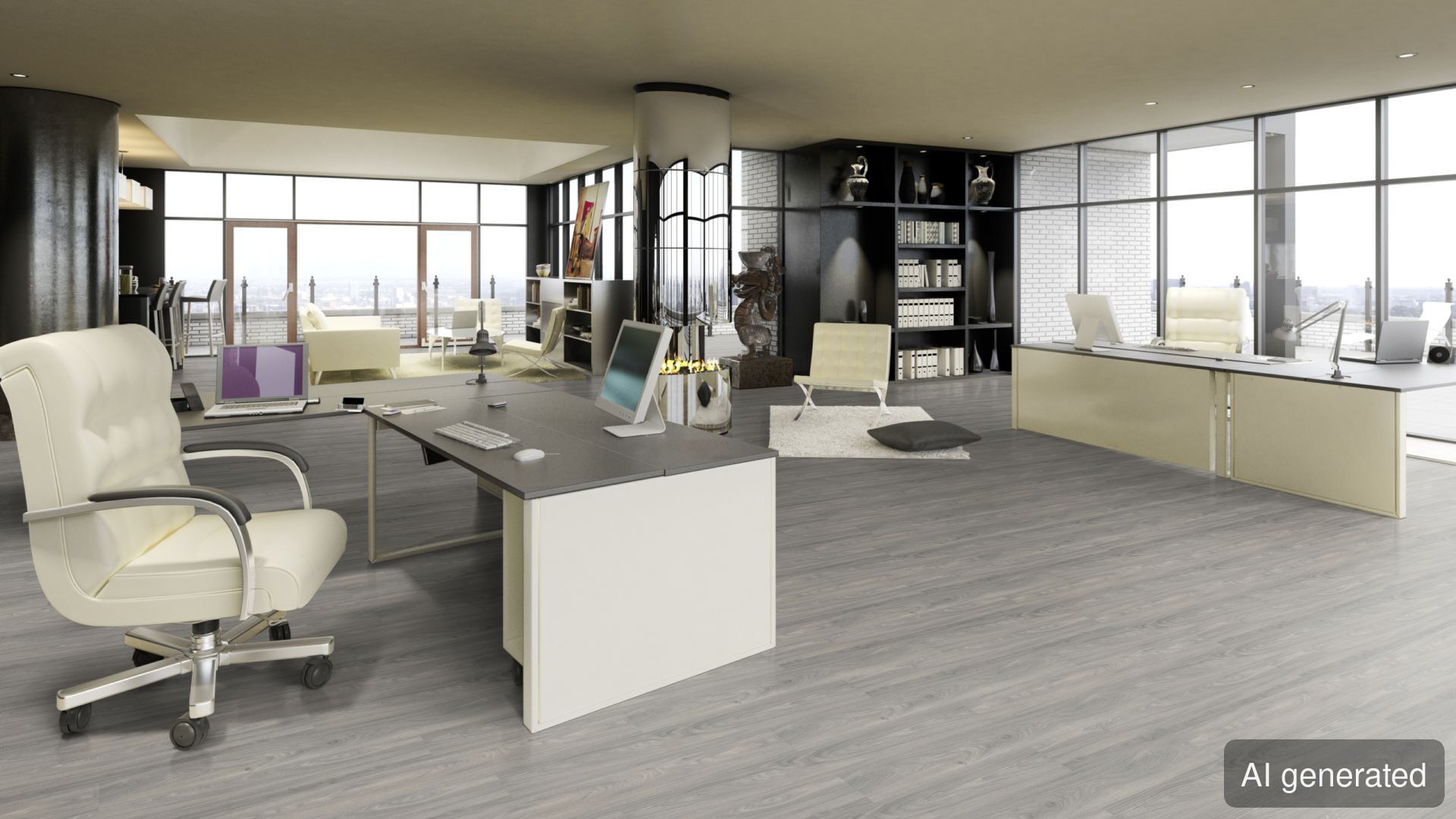 Vinyl-Helios Bodenbelag in Holzoptik, grau, für moderne Büroräume geeignet