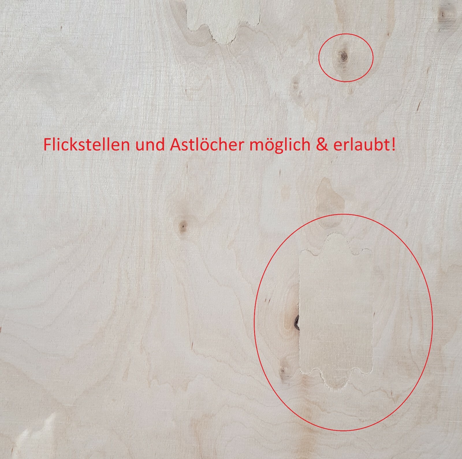 MPXP-kl-bi- Multiplexplatte 18 mm, Birke, sichtbare Flickstellen und Astlöcher erlaubt