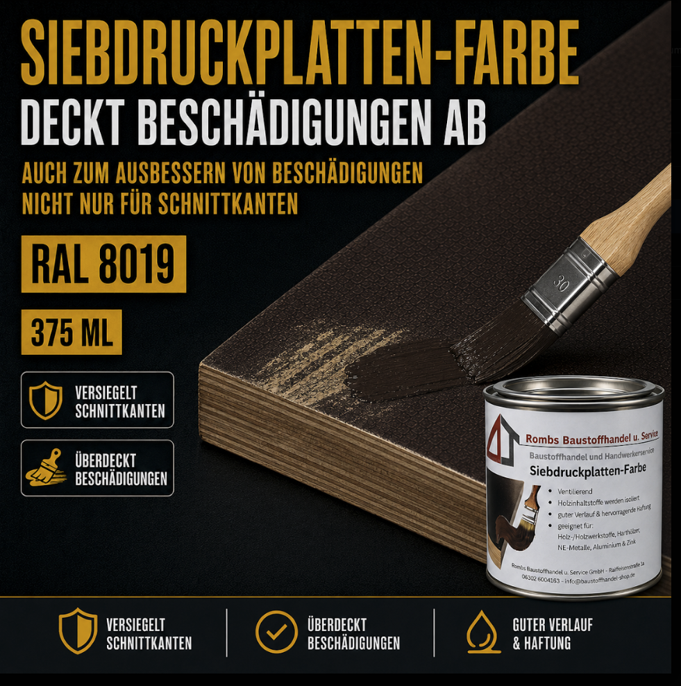 Siebdruckversiegelung RAL 8019, 375 ml, zum Abdecken von Beschädigungen, Anwendung auf Siebdruckplatten