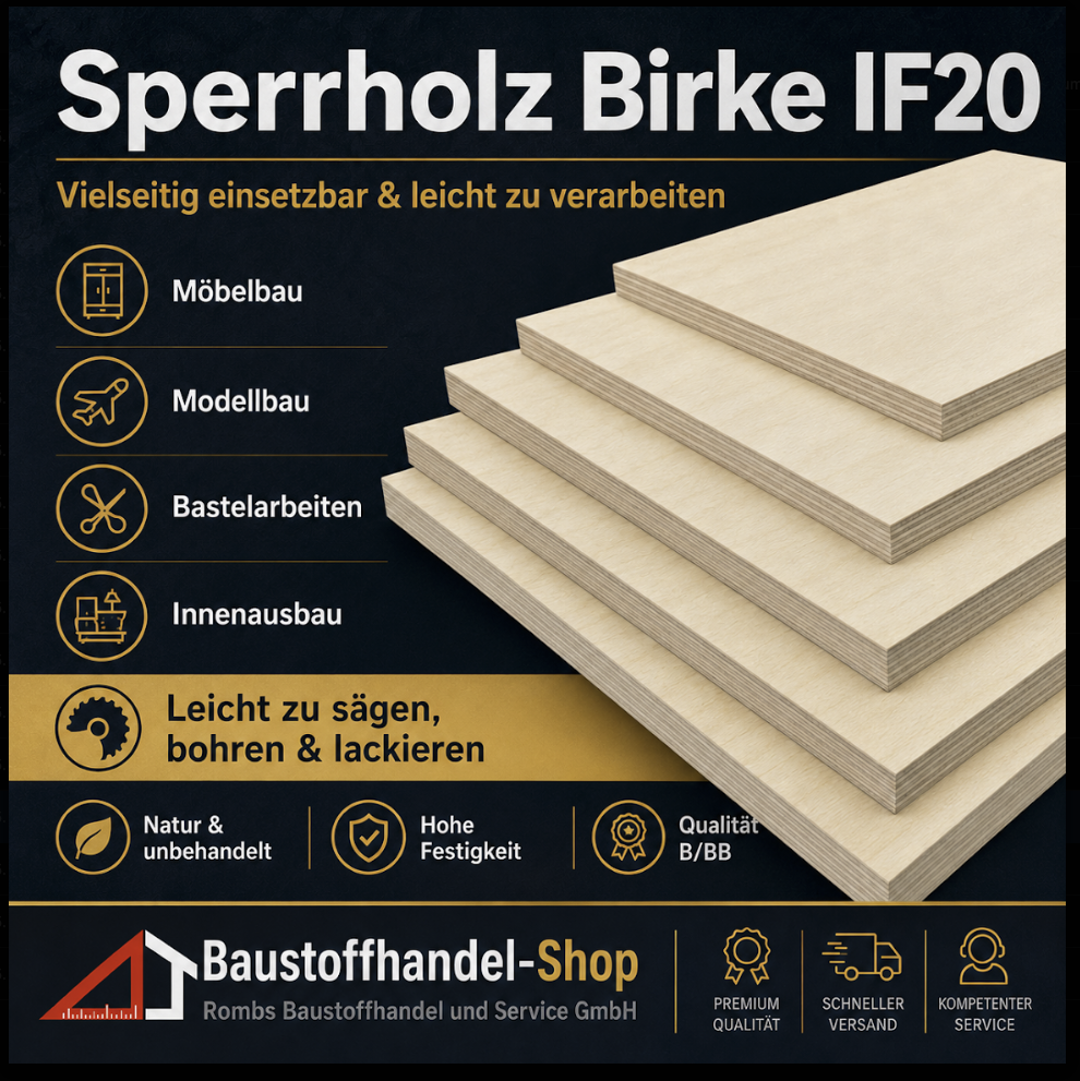 Sperrholz Birke IF20, vielseitig einsetzbar, 3 Plattenstärken, geeignet für Möbelbau, Modellbau, Bastelarbeiten und Innenausb