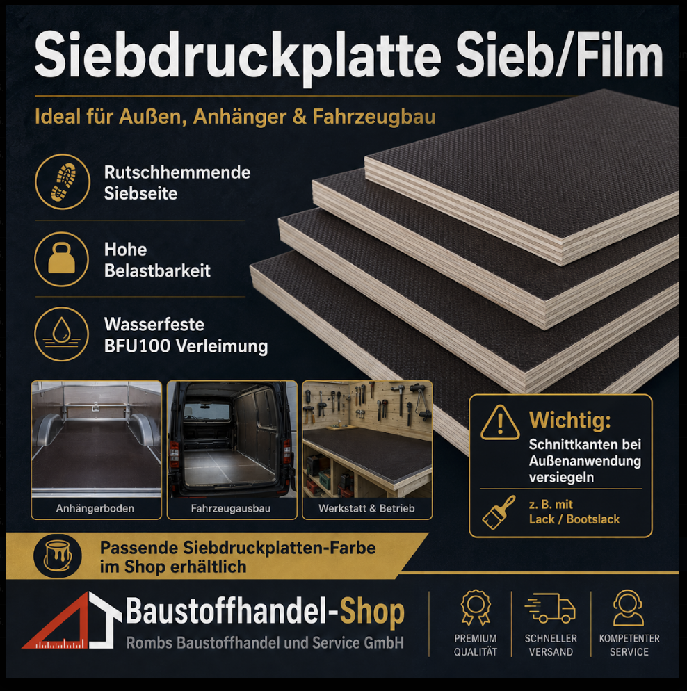 Siebdruckplatte Sieb/Film SD12565-125-10M, wasserfest, für Anhänger und Fahrzeugbau, hohe Belastbarkeit