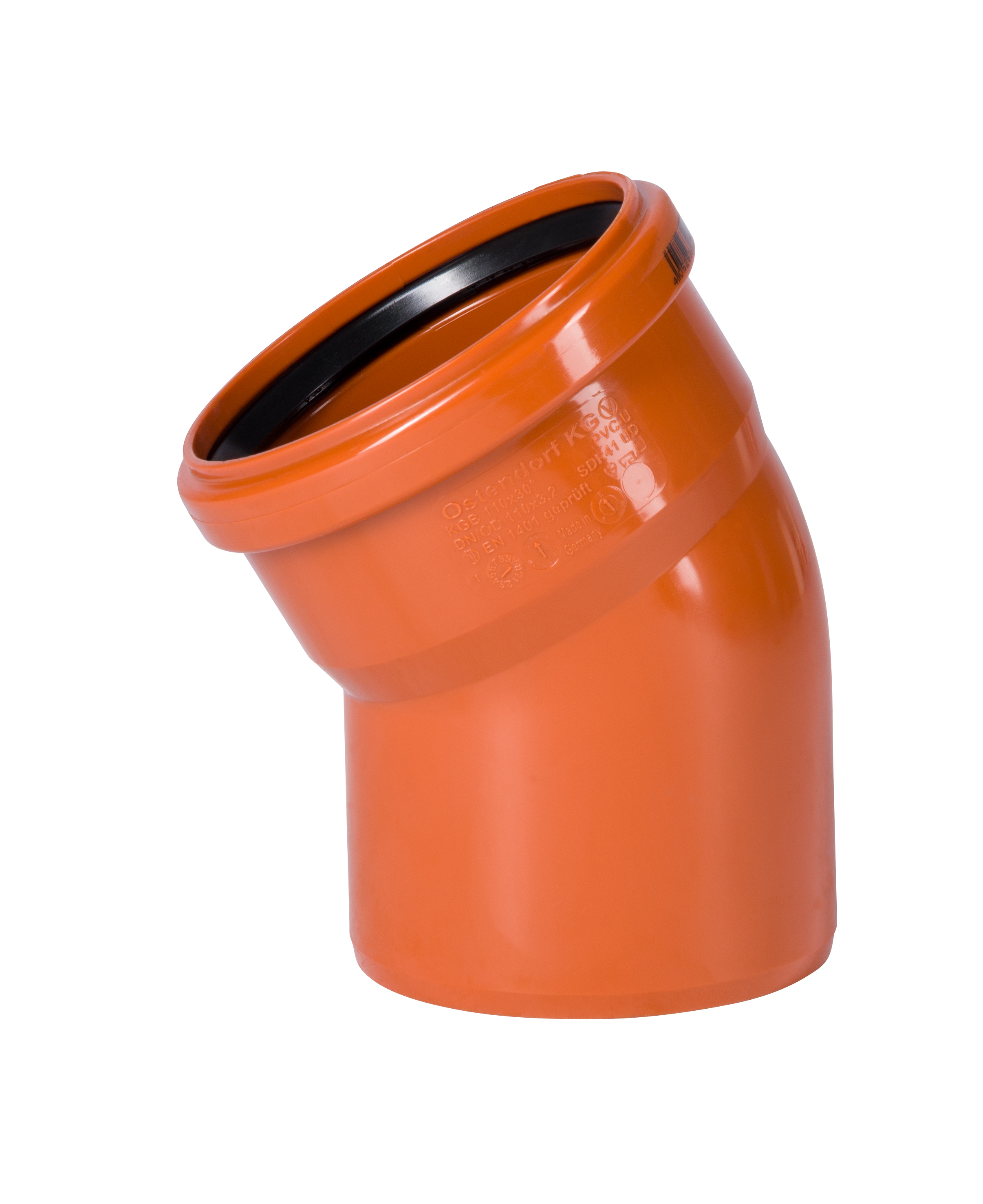 Abwasserbogen 30 Grad DN 110, orange, mit Dichtungsring