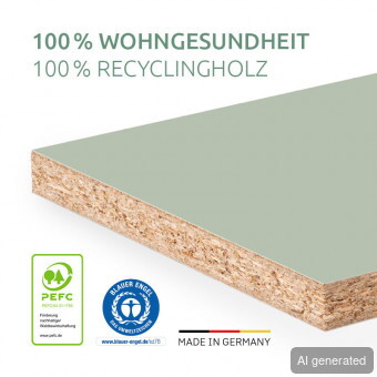 DSP-Organic-R20128-RU, Dekorspanplatte aus 100 % Recyclingholz, grüne Oberfläche, für gesundes Wohnen geeignet