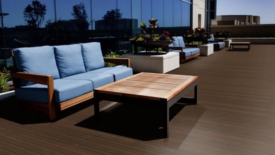 TD-System-Frank-21-130- Lounge-Möbelset, 3-teilig, Holz und Textil, blau, für Außenbereich geeignet