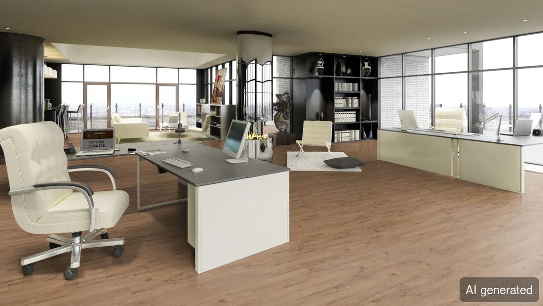 Vinyl-Adonis in Holzoptik, schwimmend verlegt, für moderne Büros geeignet