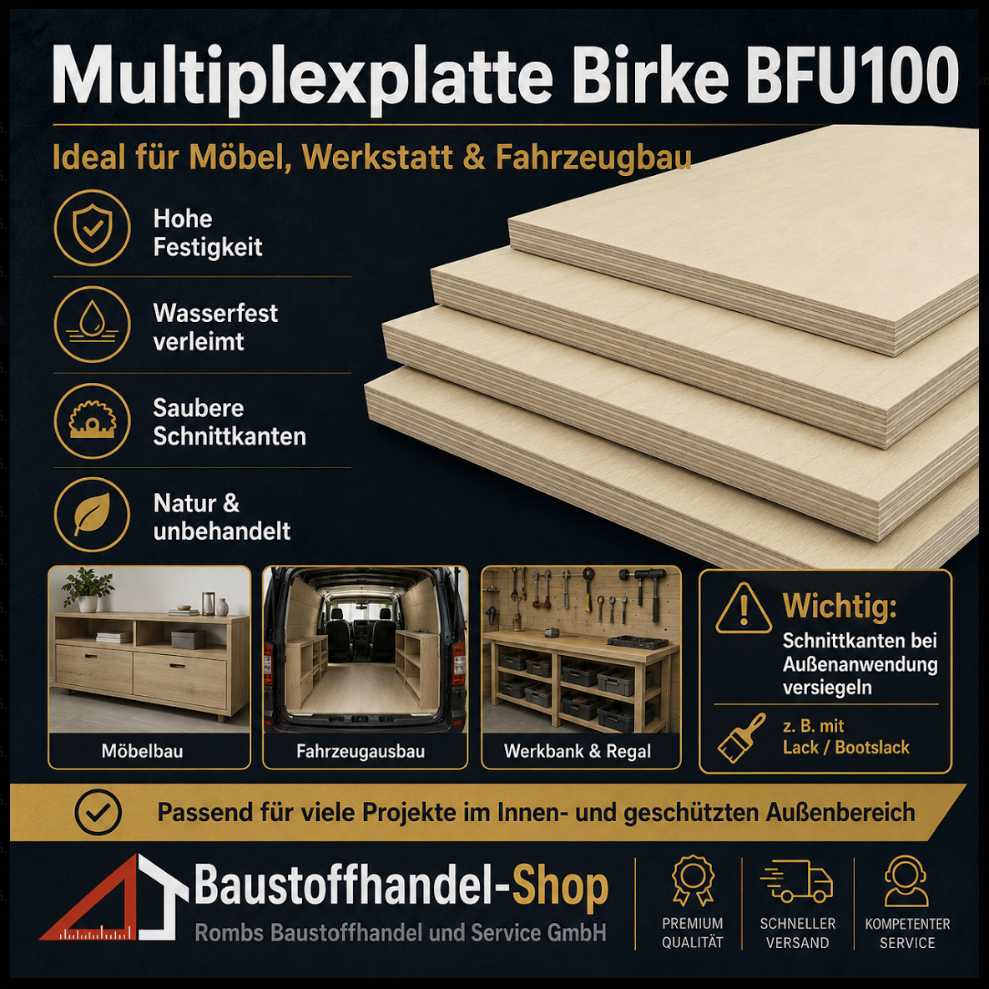Multiplexplatte Birke MBFU 6,5 mm, hohe Festigkeit, saubere Schnittkanten, geeignet für Möbel, Werkstatt und Fahrzeugbau