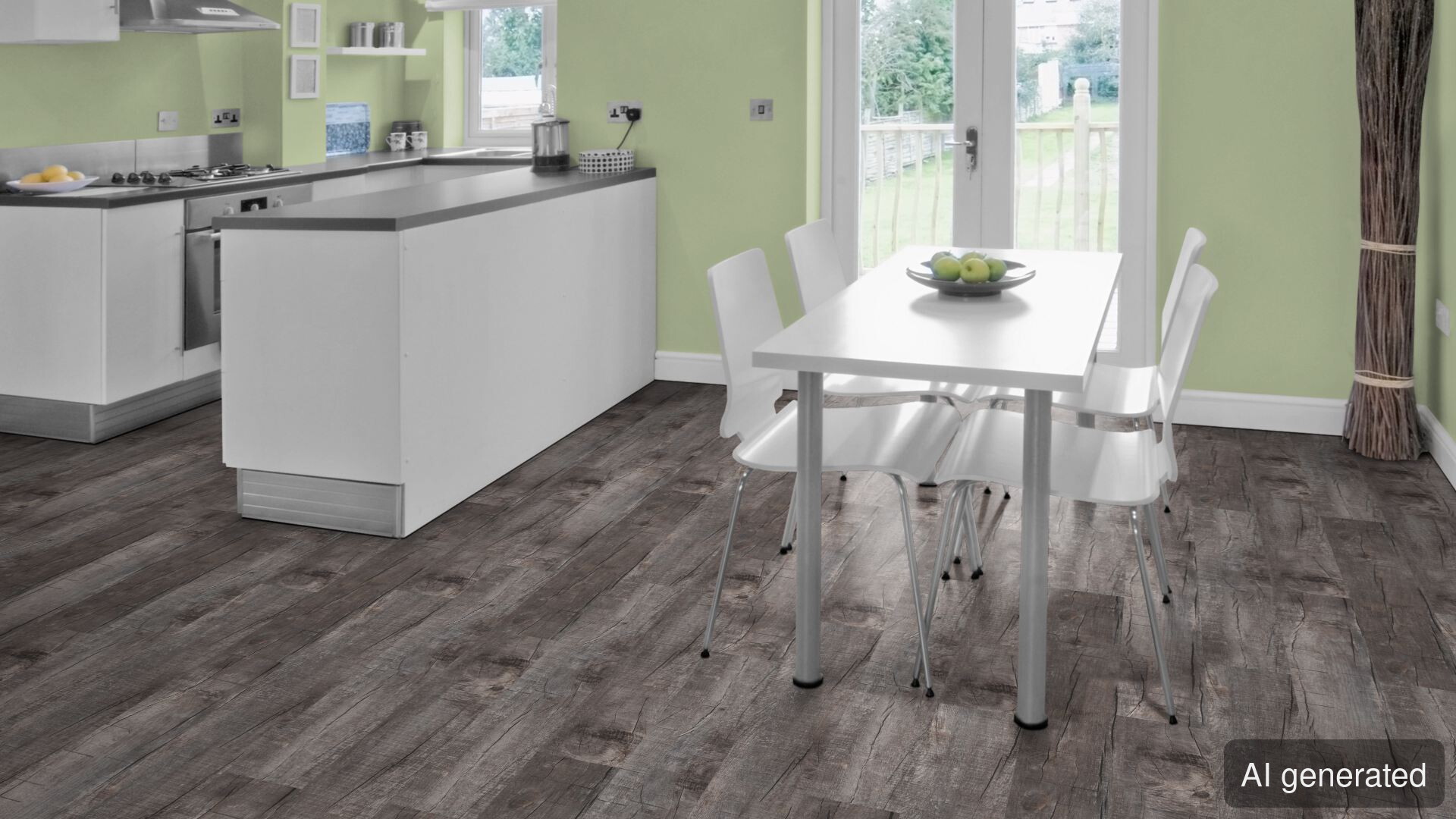 Vinyl-Thor Bodenbelag in Holzoptik, schwimmend verlegt, dunkle Farbnuancen, geeignet für Wohnräume