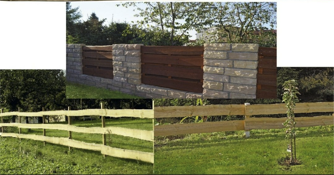 Bonanza-150M Zaun, Kombination aus Holz und Stein, verschiedene Farben und Höhen, geeignet für Garten- und Grundstücksbegrenz