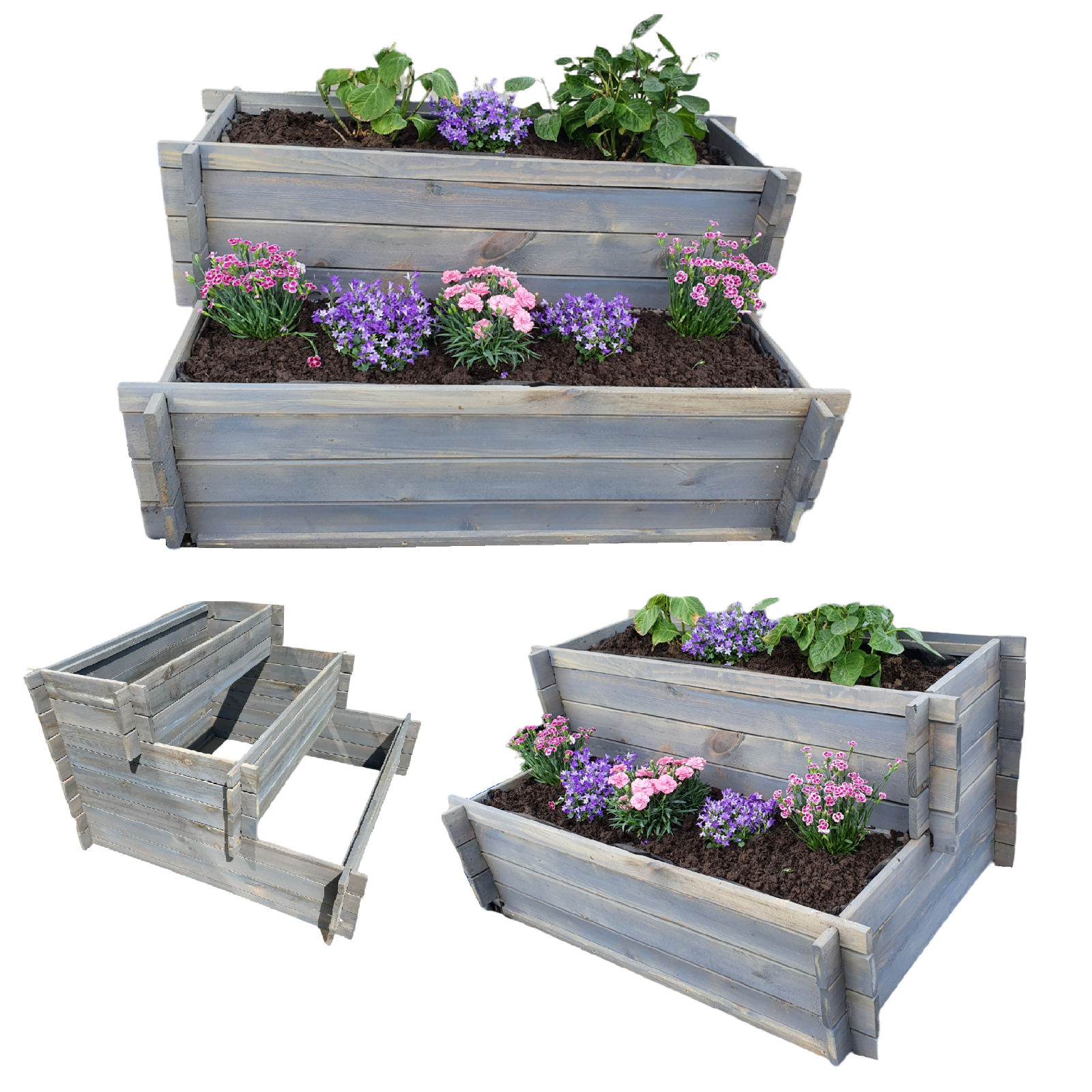 Blumentreppe Pflanzentreppe Pflanzregal Blumenregal grau lasiert