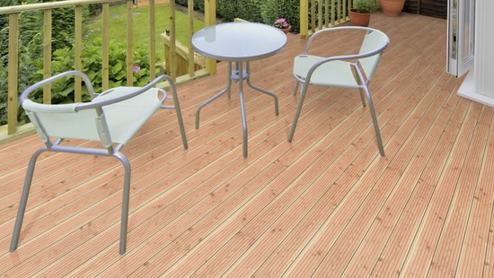 Terrassendiele TD-NKD-D-26-145 mm, hellbraun, für die Verlegung im Außenbereich geeignet, mit rutschfester Oberfläche