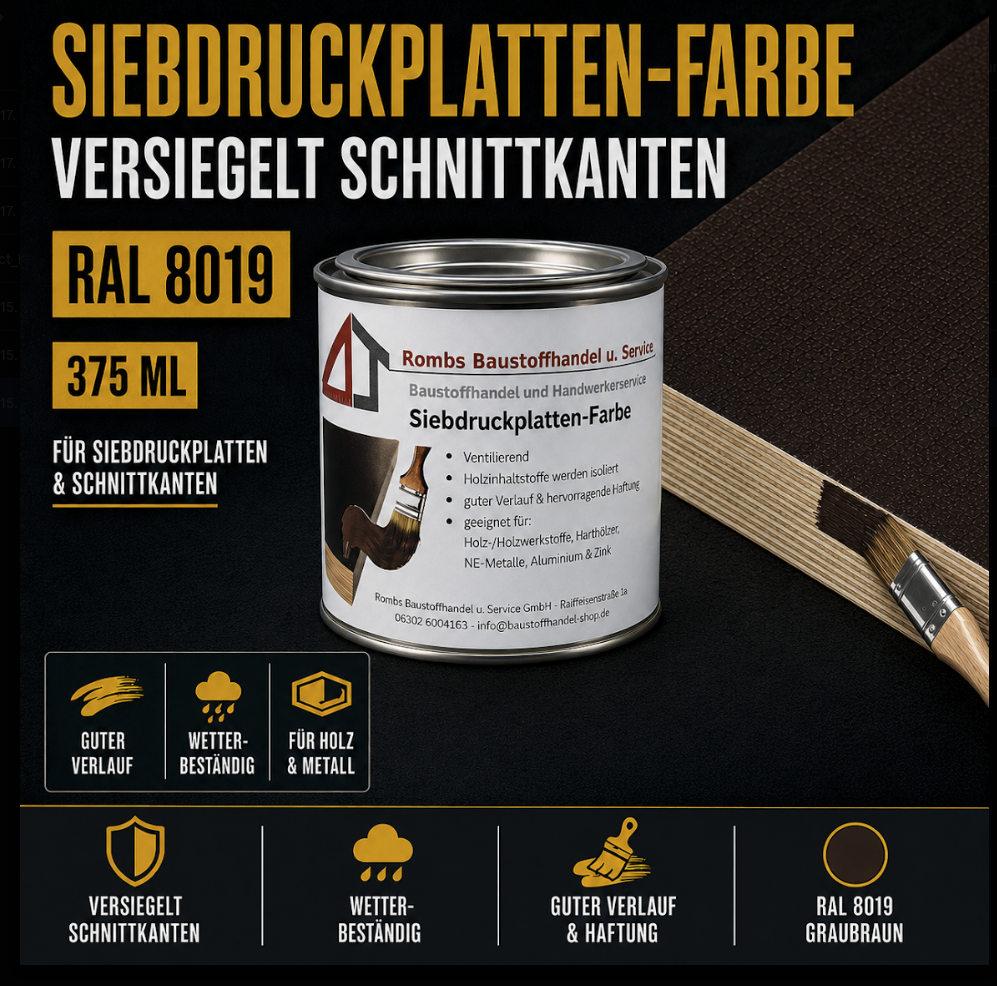 Siebdruckversiegelung RAL 8019, 375 ml, für Siebdruckplatten und Schnittkanten, wetterbeständig, für Holz und Metall