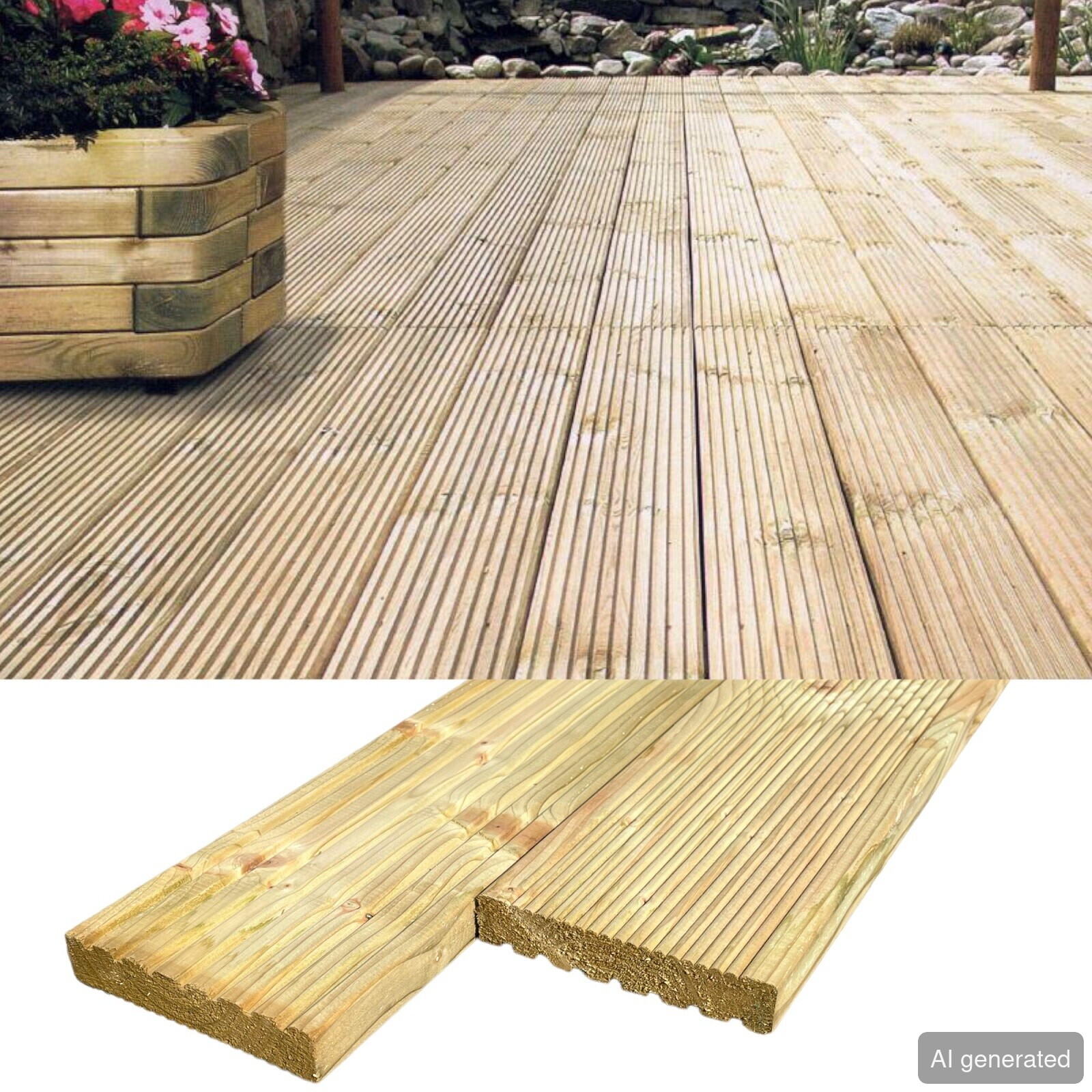 Diele-F- Terrassendiele 28x145 mm, geriffelte Oberfläche, kesseldruckimprägniert, hellbraun