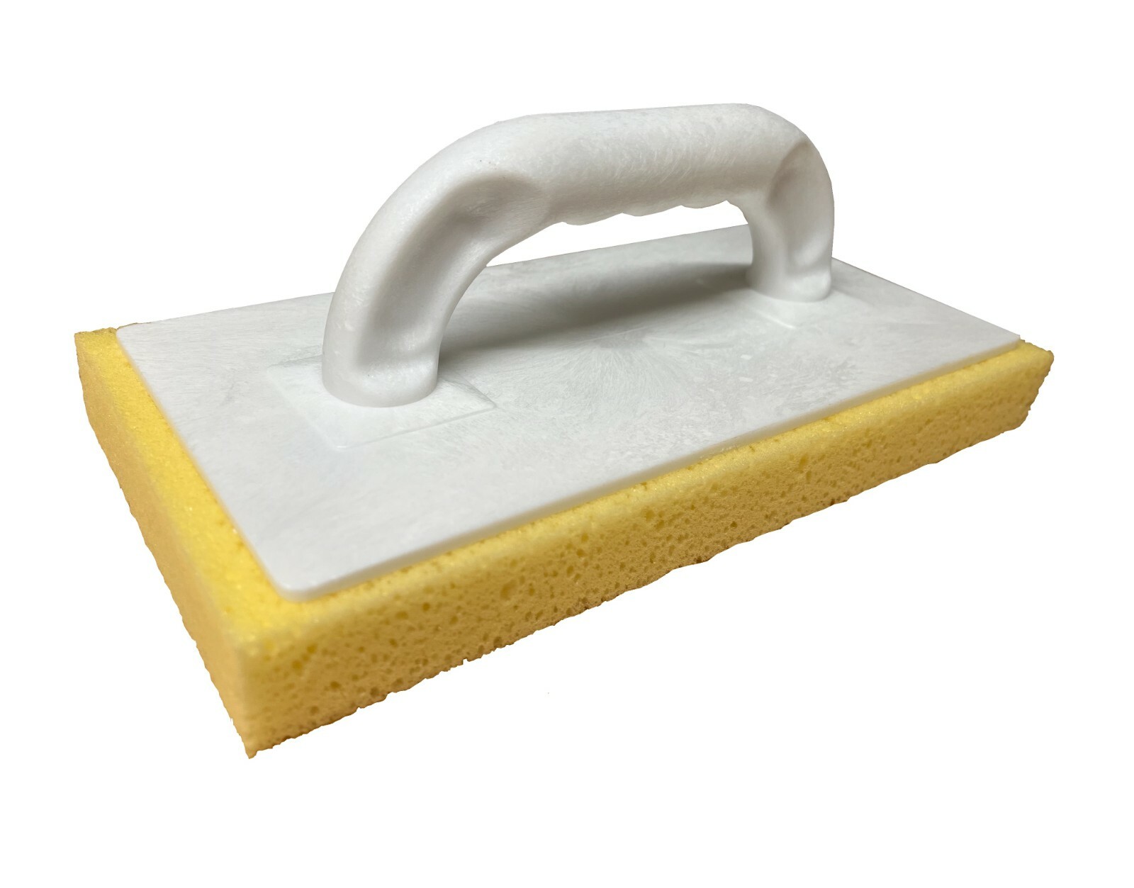 Schwamm-1 Fliesenschwammbrett mit weißem Griff, gelbe Schwammfläche, ideal für Fliesenarbeiten