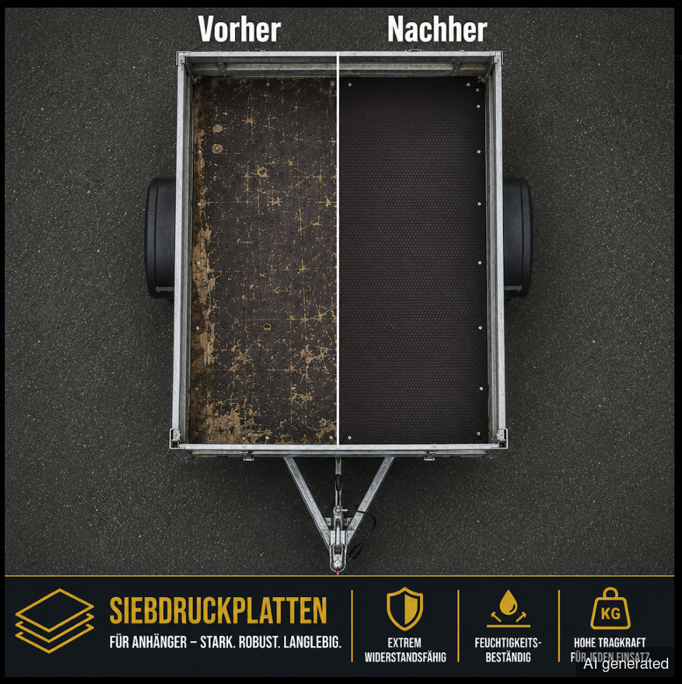 Siebdruckplatte SD12565-125-250M, vorher: unebene, abgenutzte Oberfläche, nachher: rutschfeste, strukturierte Oberfläche, gee