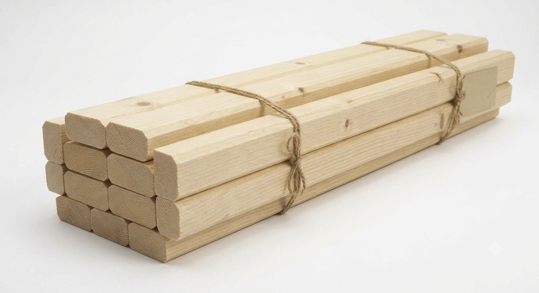 KH-nsi-fita-100-100, 10 Stück, Kiefernholz, naturbelassen, gebündelt mit Jute