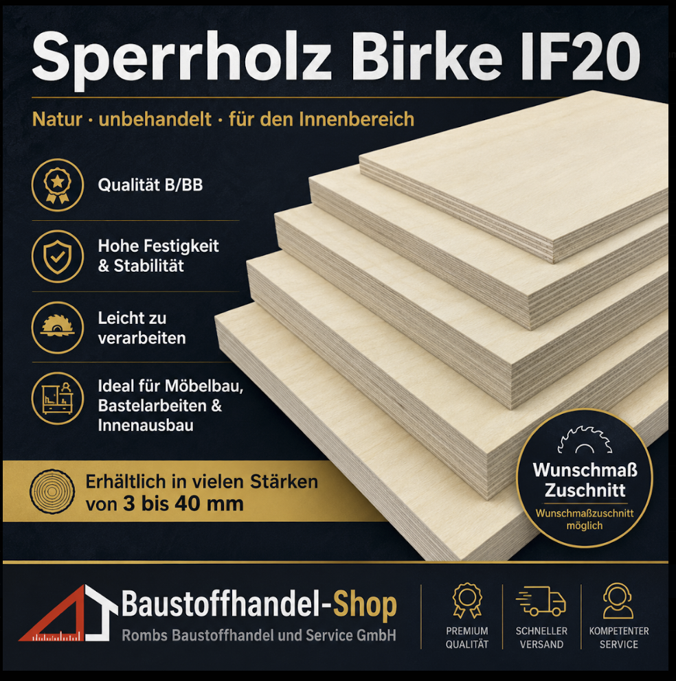 Sperrholz Birke IF20, B/BB, hohe Festigkeit und Stabilität, leicht zu verarbeiten, für Möbelbau und Innenausbau, in Stärken v