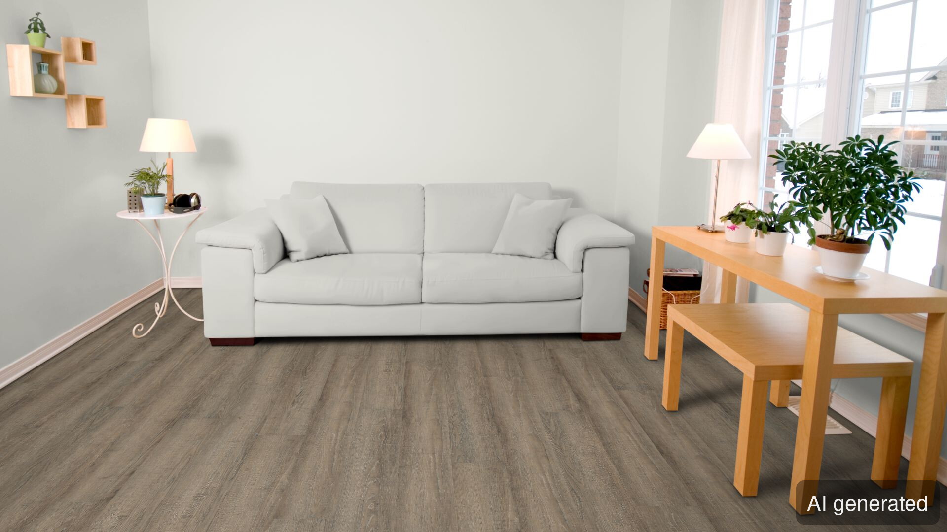 Vinyl-Apollo 8 mm, Holzoptik in grau, schwimmend verlegt im Wohnraum