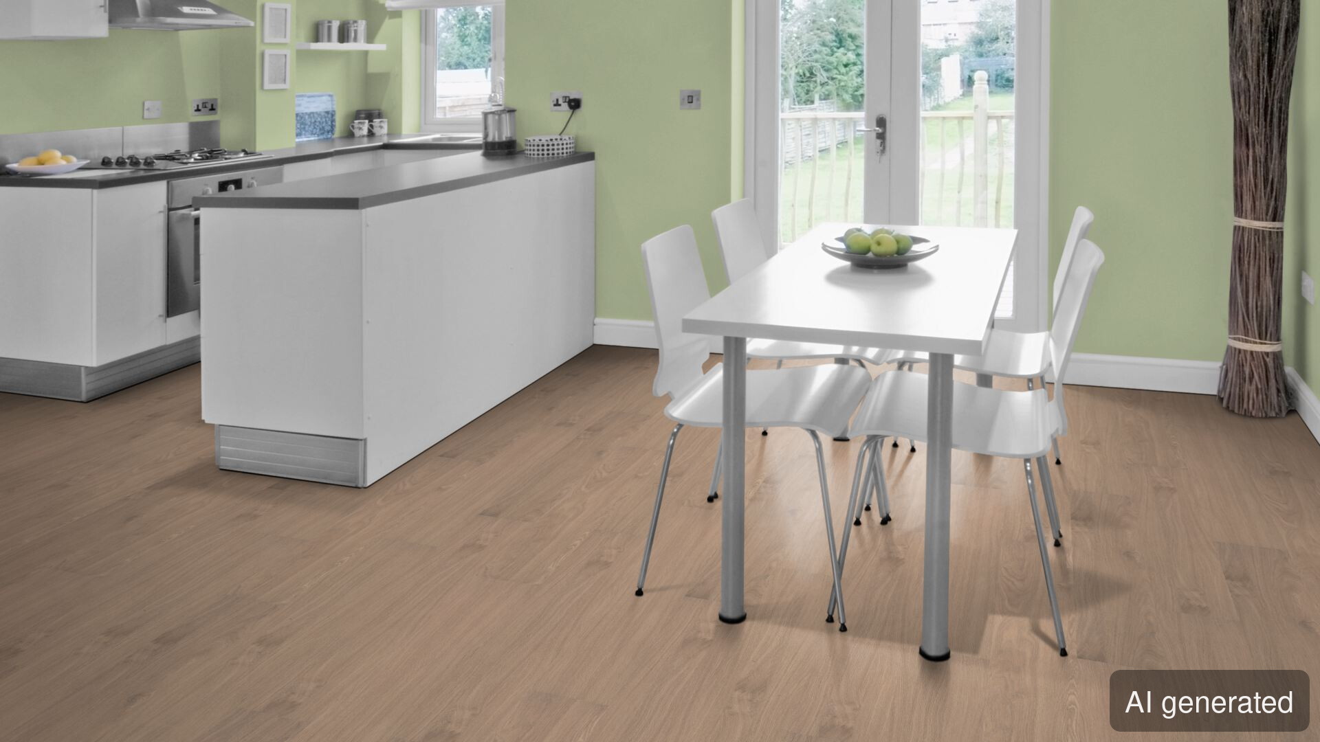 Vinyl-Athene, Holzoptik, hellbraun, schwimmend verlegt im Wohnraum, geeignet für Küchen und Essbereiche