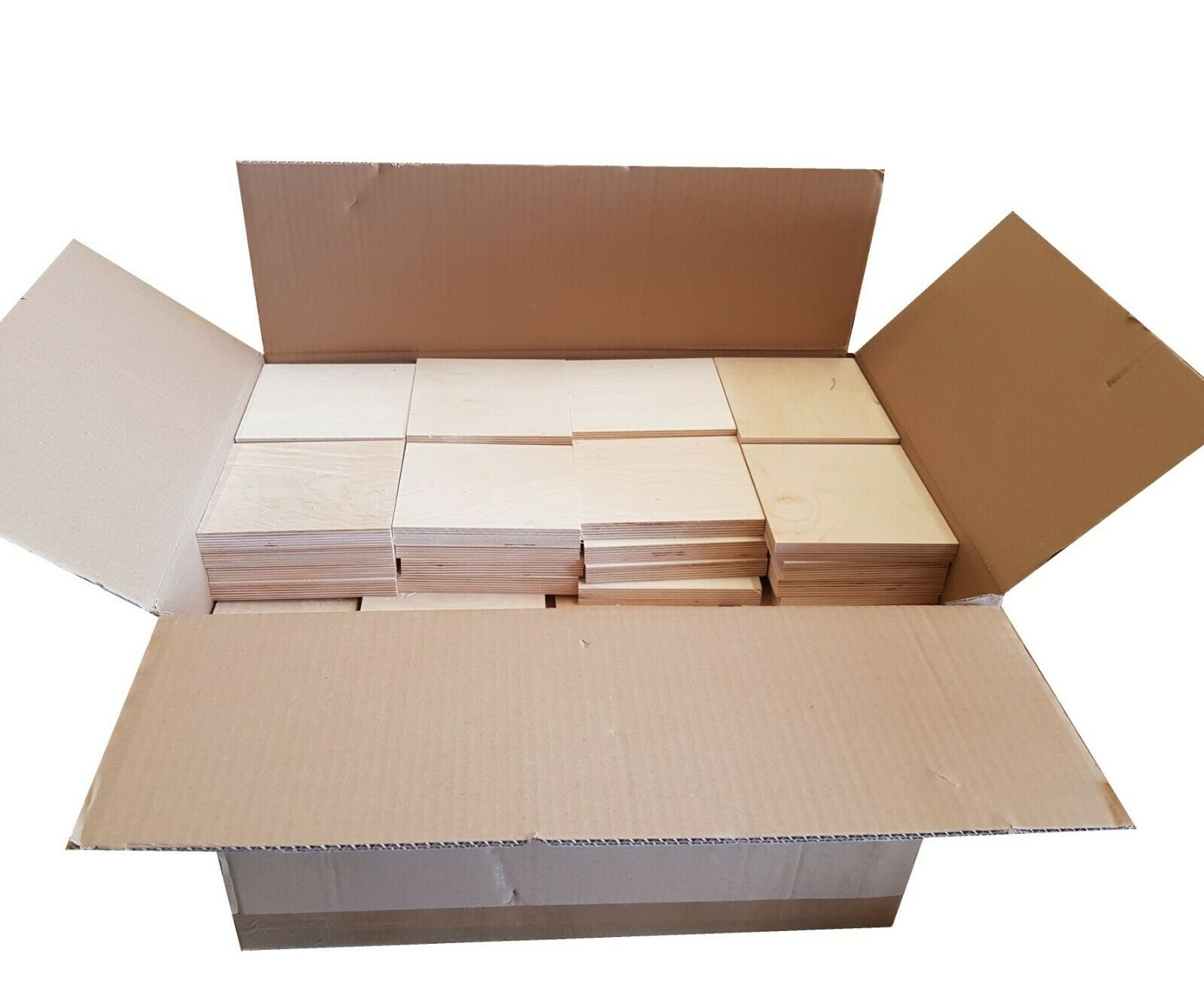 Birkensperrholzplatten 18 mm, 140x140 mm, im Karton verpackt, stapelbar