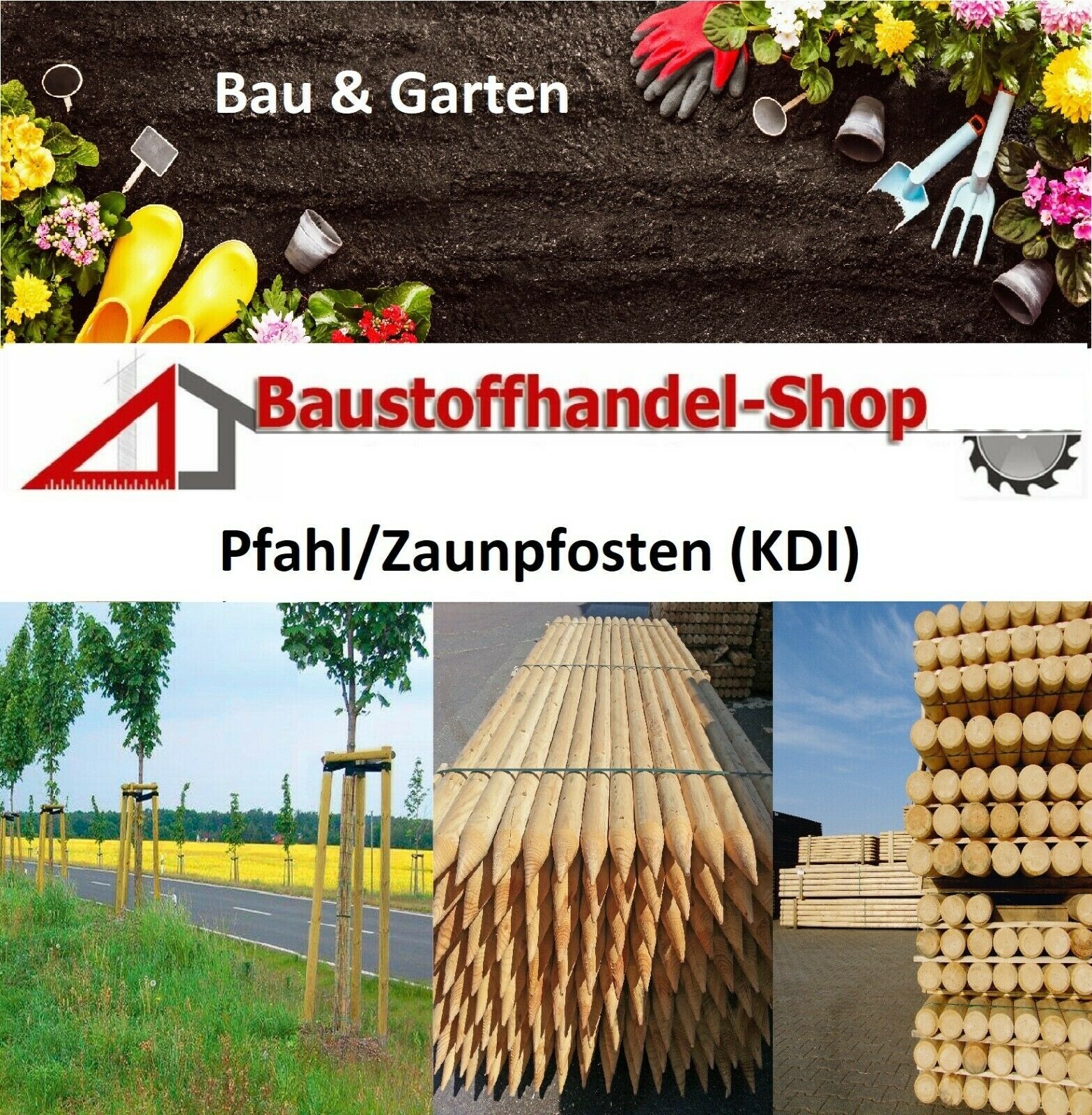 KDI Zaunpfahl 8 cm Durchmesser, 2 m lang, naturbelassen, für Garten- und Zaunbau