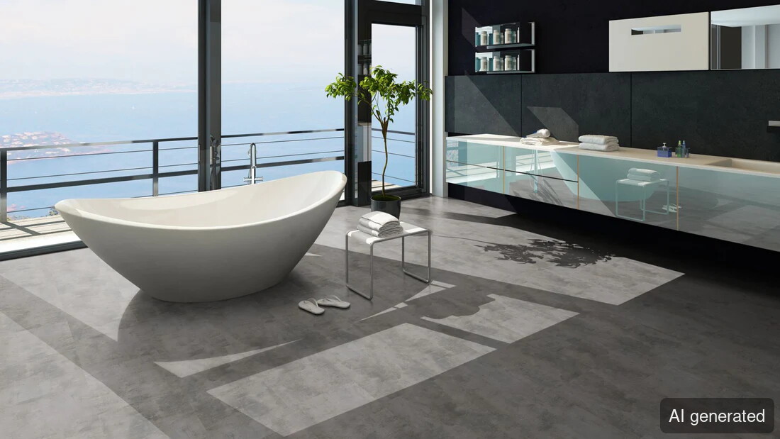 Vinyl-Atlas Bodenbelag, grau mit Betonoptik, geeignet für Badezimmer, schwimmend verlegt