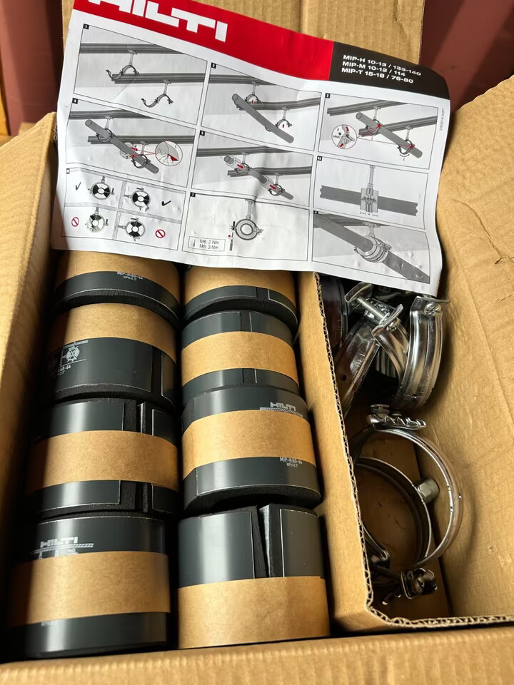 Hilti-MIP-H60-64 Rohrschellen Set, 8 Stück, inklusive Montageanleitung, schwarz mit braunen Bändern
