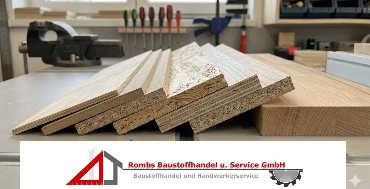 Verschiedene Holzplatten auf einem ordentlichen Werkbanktisch