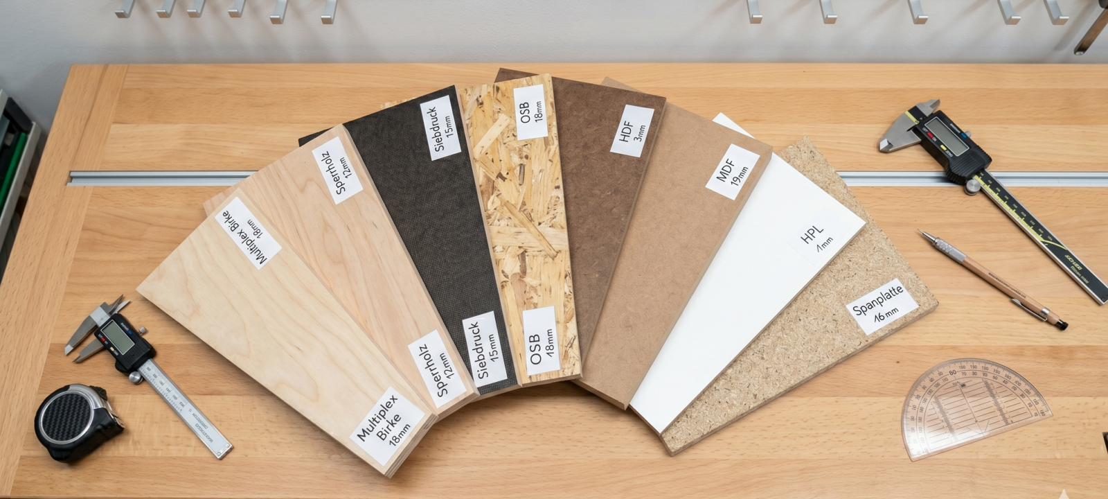 Verschiedene Werkstoffplatten gestappelt