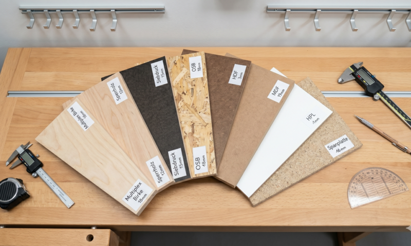 Verschiedene Werkstoffplatten gestappelt