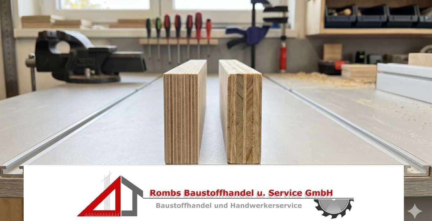 2 Sperrholzplatten auf einem Tisch bei welchen man die Unterschiedlichen Schichten sieht.