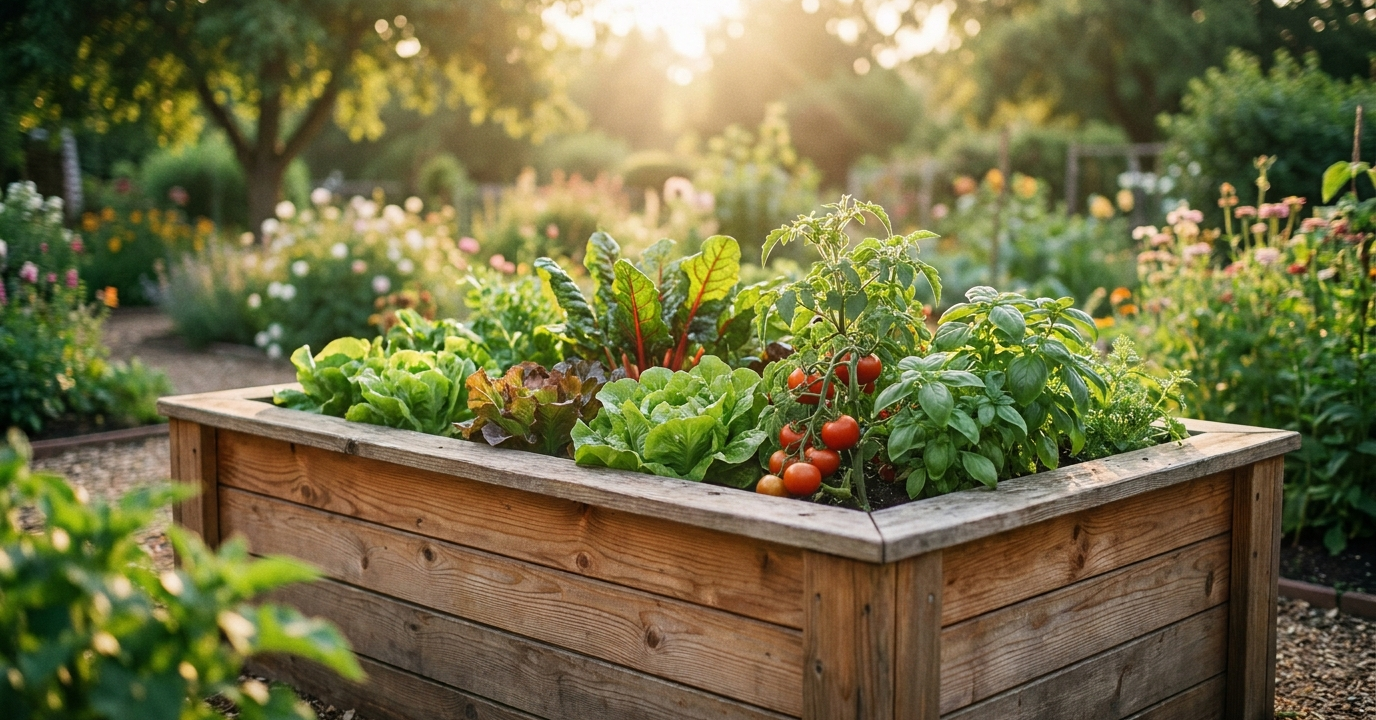 Hochbeet aus Lärche im Garten