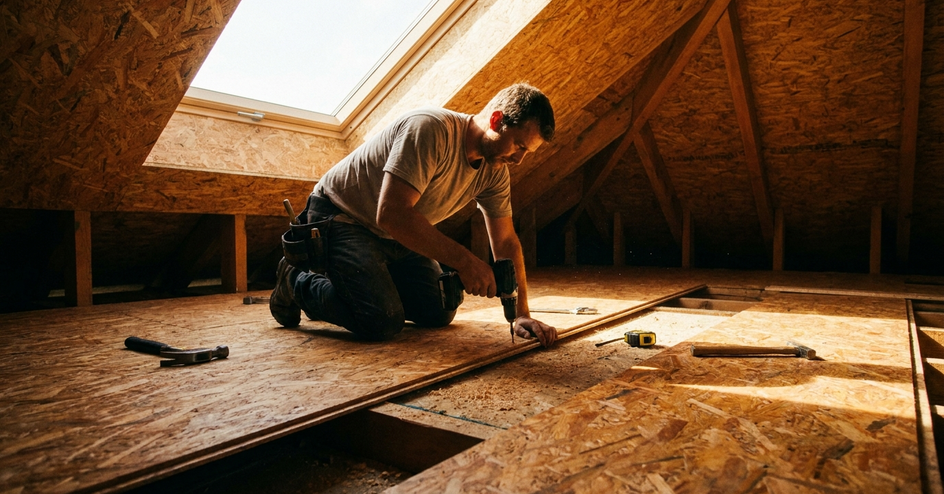 OSB-Platten werden verlegt