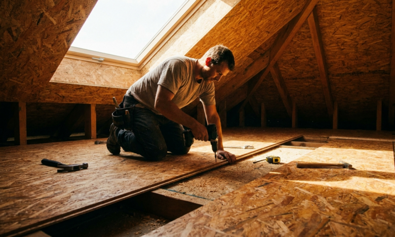 OSB-Platten werden verlegt